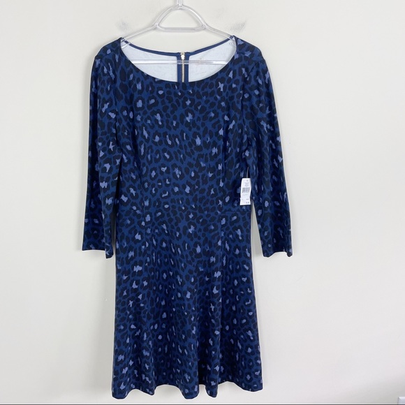Kate Spade Broome Street Blue Leopard Ponte Dress Size 14 - Picture 3 of 12